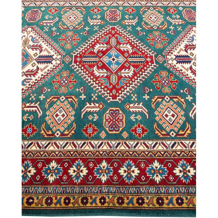 One of a Kind Hand Made Tribal Tribal Wool Area Rug Green 5 x 8