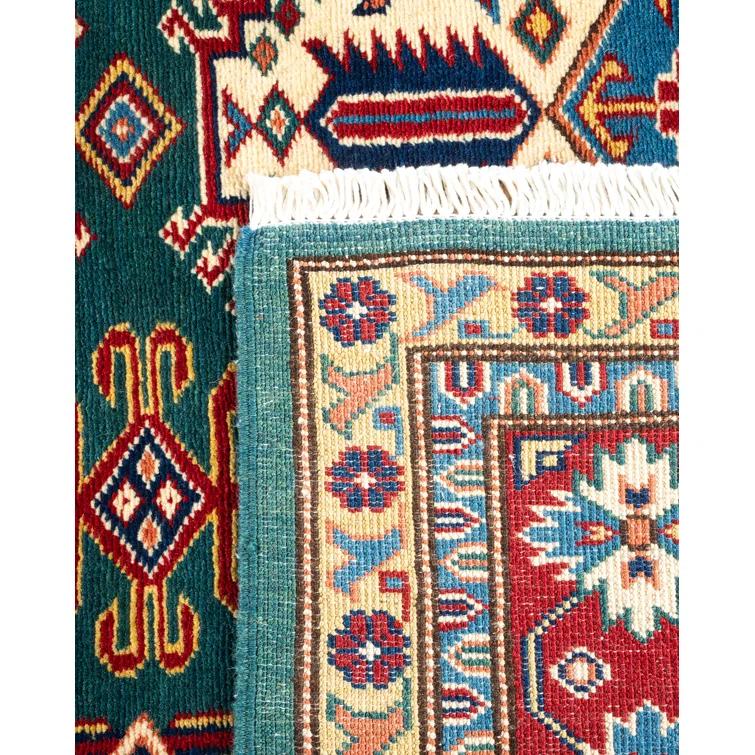 One of a Kind Hand Made Tribal Tribal Wool Area Rug Green 5 x 8
