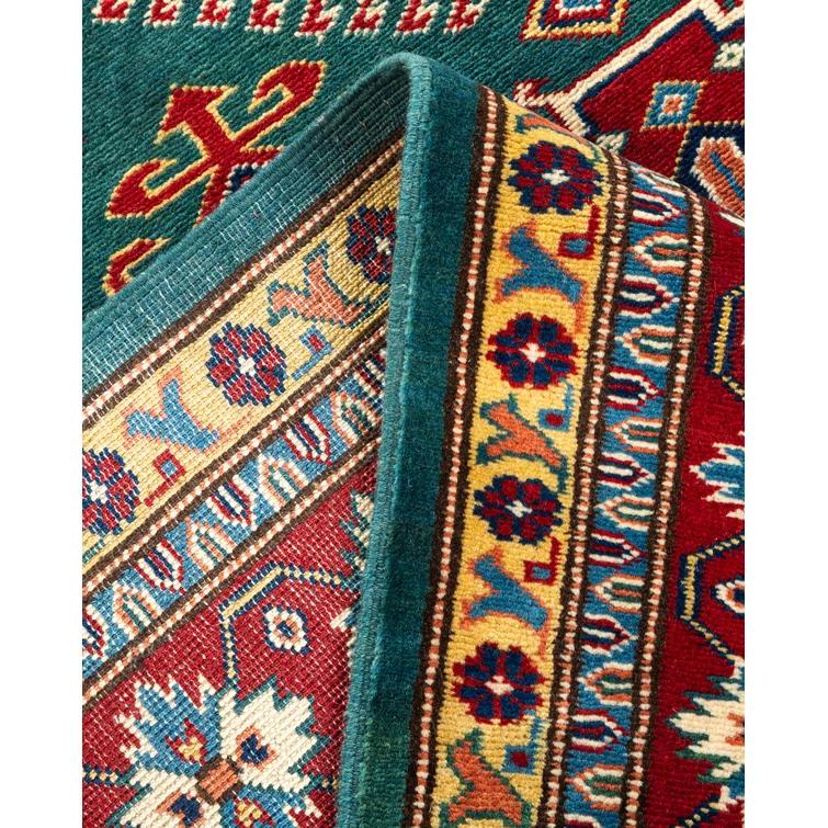 One of a Kind Hand Made Tribal Tribal Wool Area Rug Green 5 x 8