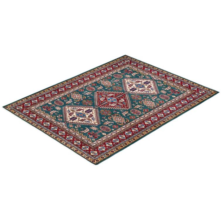 One of a Kind Hand Made Tribal Tribal Wool Area Rug Green 5 x 8