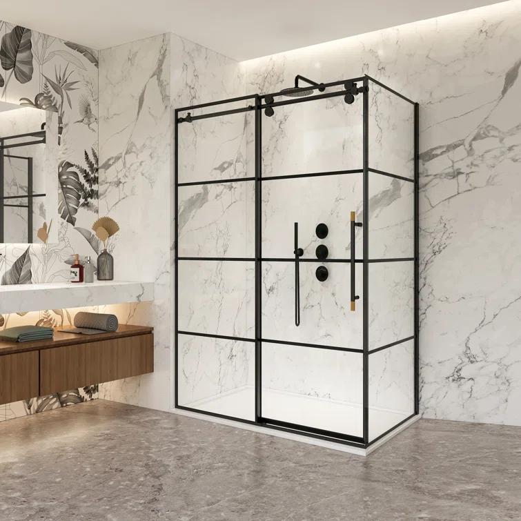 Vinnova 320048+36P-MB Losar 48'' W 78'' H Framed Rectangle Reversible Shower Enclosure