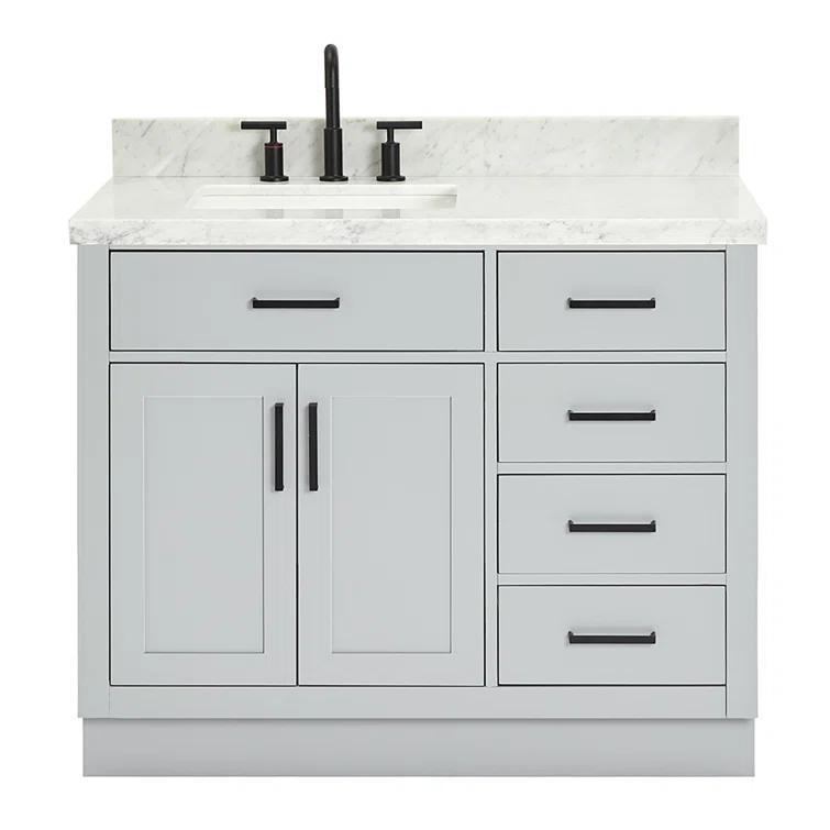 Wildon Home® Tidworth 42'' Solid Wood Single Bathroom Vanity with 1.5'' White Quartz Top, Right Offset Rectangular Sink