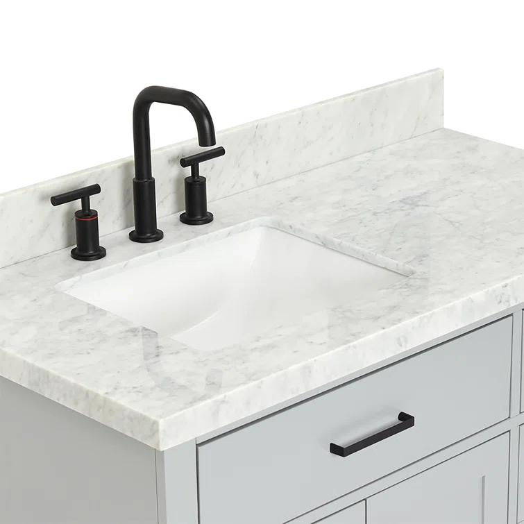 Wildon Home® Tidworth 42'' Solid Wood Single Bathroom Vanity with 1.5'' White Quartz Top, Right Offset Rectangular Sink