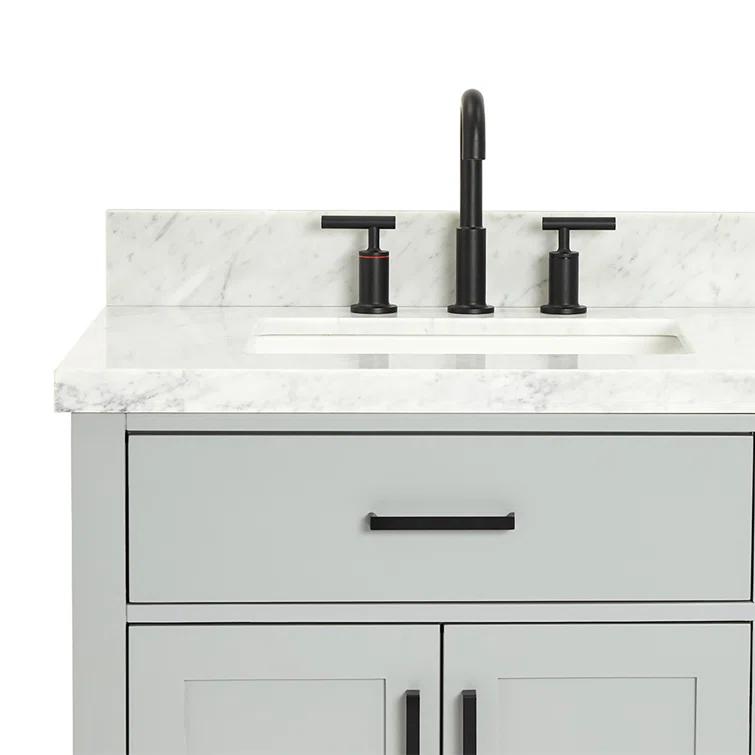 Wildon Home® Tidworth 42'' Solid Wood Single Bathroom Vanity with 1.5'' White Quartz Top, Right Offset Rectangular Sink