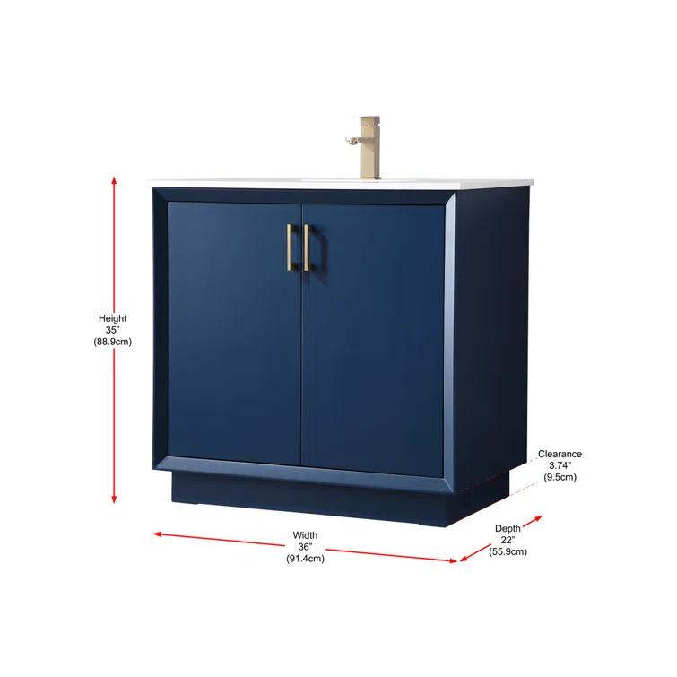 Hayes 36'' Single Bathroom Vanity with Engineered Marble Top