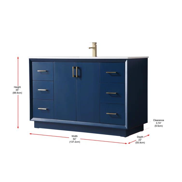 Hayes 54'' Single Bathroom Vanity with Engineered Marble Top