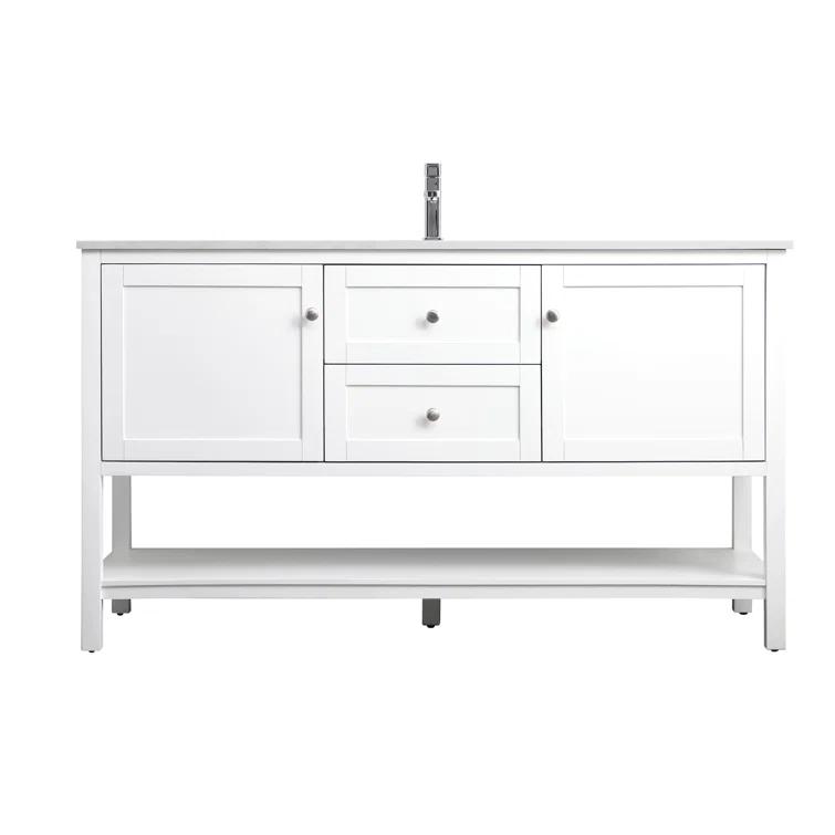 Hokku Designs Heath 60'' Double Bathroom Vanity with Engineered Marble Top