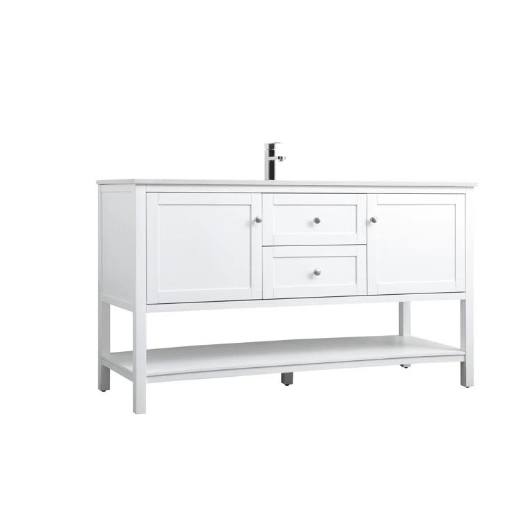 Hokku Designs Heath 60'' Double Bathroom Vanity with Engineered Marble Top