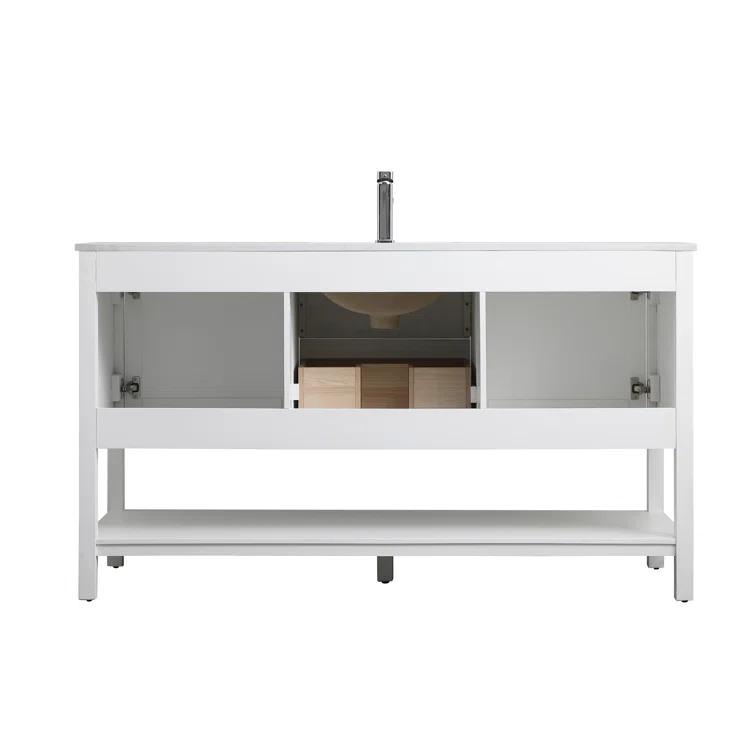 Hokku Designs Heath 60'' Double Bathroom Vanity with Engineered Marble Top