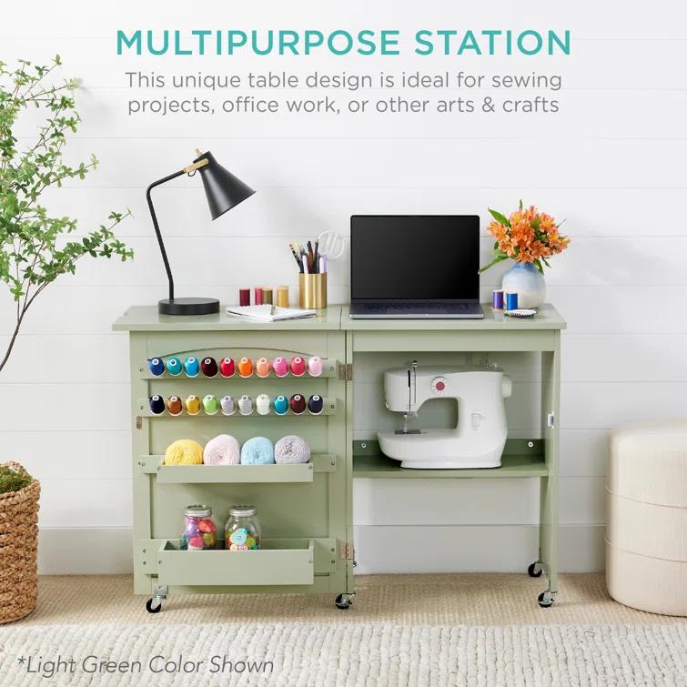 Best Choice Products 46'' x 16'' Sewing Table with Sewing Machine Platform and Wheels
