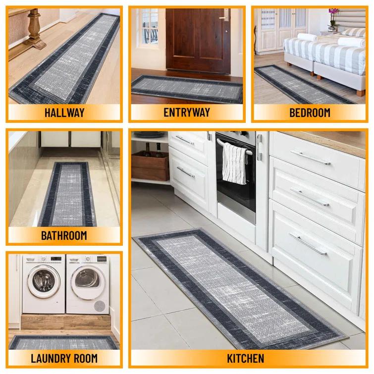 Non-Slip Bordered Area Rug For Living Room, Hallway Runner, Entryway Rug