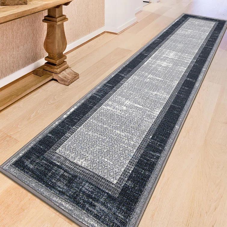 Non-Slip Bordered Area Rug For Living Room, Hallway Runner, Entryway Rug
