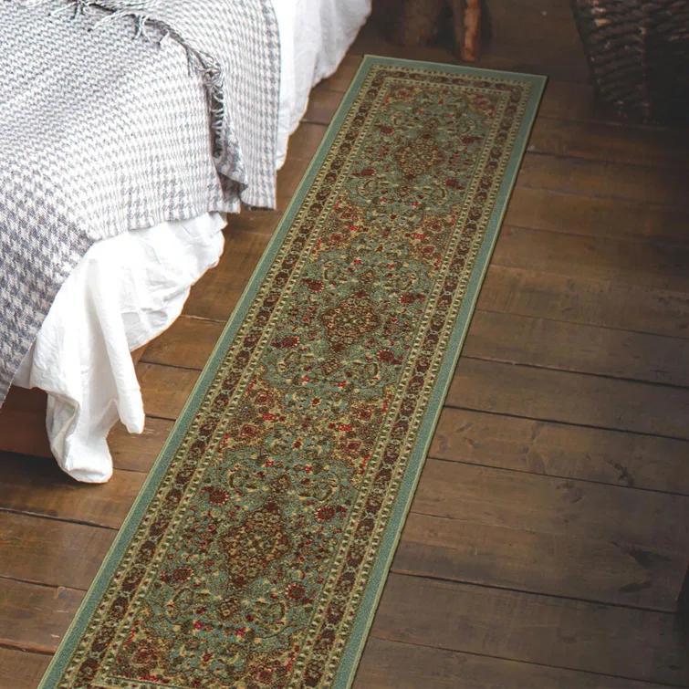 Ottohome Non-Slip Medallion Oriental Area Rug For Living Room, Hallway, Entryway Rug, Dark Red