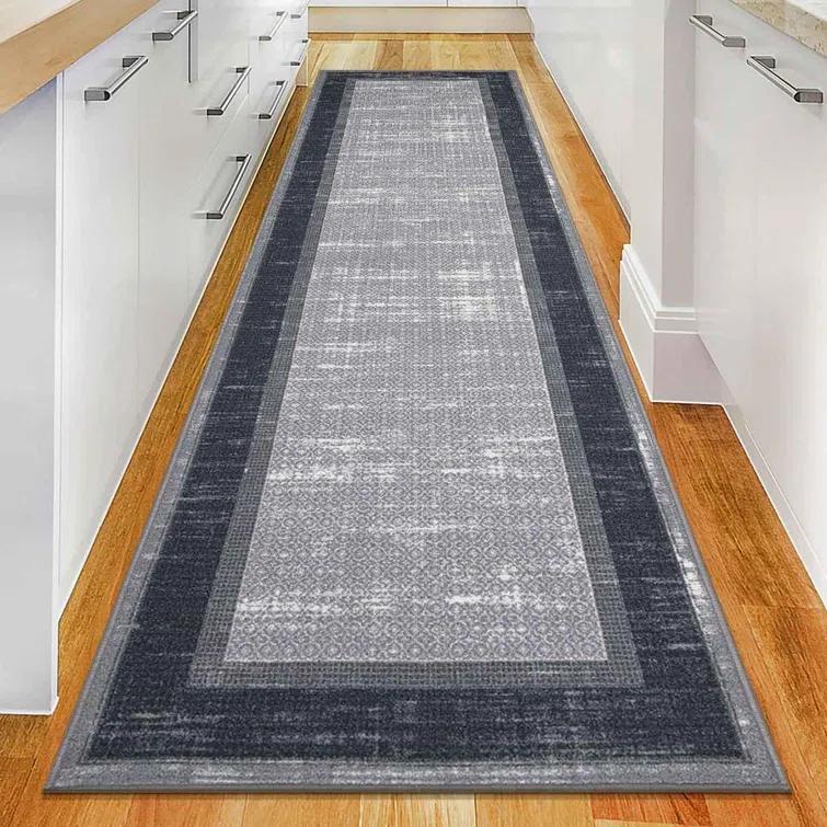 Non-Slip Bordered Area Rug For Living Room, Hallway Runner, Entryway Rug