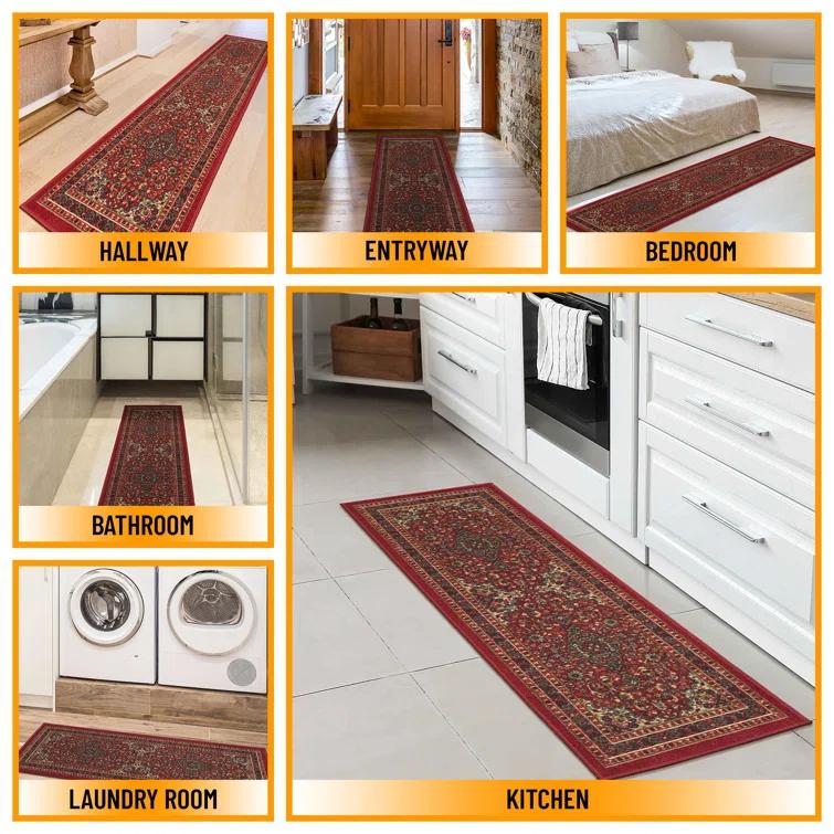 Ottohome Non-Slip Medallion Area Rug For Living Room, Hallway Runner, Entryway Rug, Seafoam Green