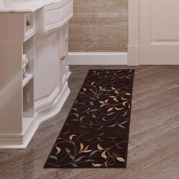 Ottohome Non-Slip Leaves Area Rug For Living Room, Hallway Runner, Entryway Rug, Brown