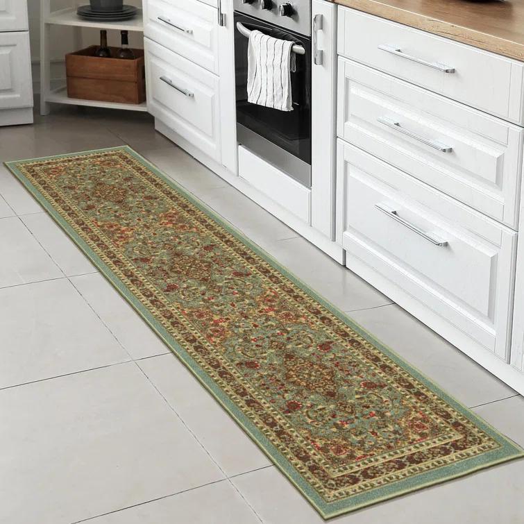 Ottohome Non-Slip Medallion Area Rug For Living Room, Hallway Runner, Entryway Rug, Seafoam Green