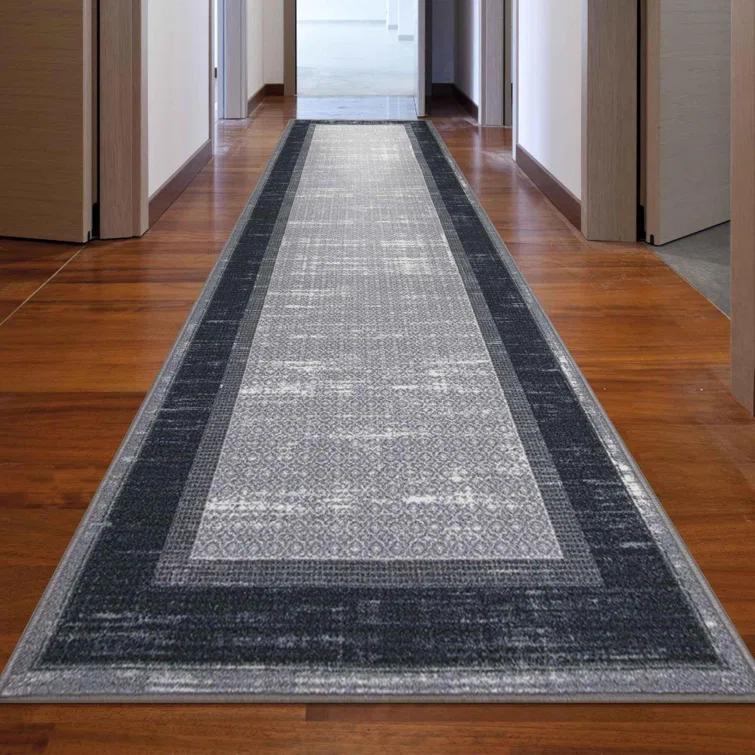Non-Slip Bordered Area Rug For Living Room, Hallway Runner, Entryway Rug
