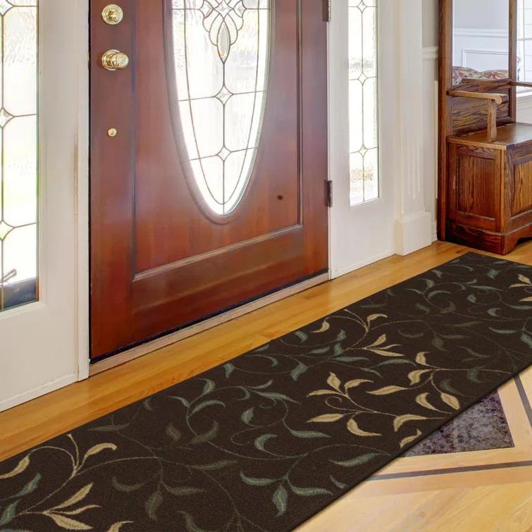 Ottohome Non-Slip Leaves Area Rug For Living Room, Hallway Runner, Entryway Rug, Brown