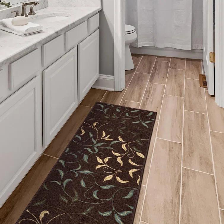 Ottohome Non-Slip Leaves Area Rug For Living Room, Hallway Runner, Entryway Rug, Brown