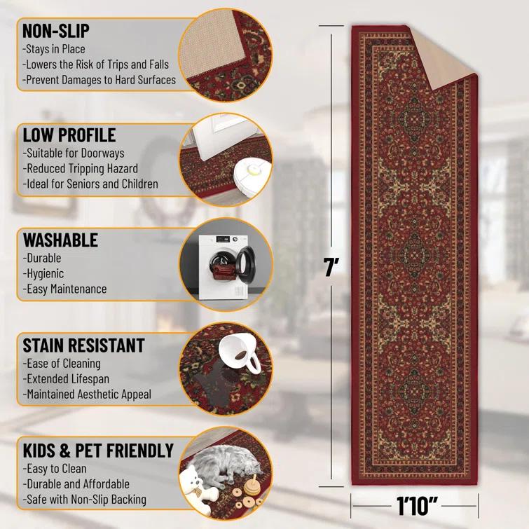 Ottohome Non-Slip Medallion Area Rug For Living Room, Hallway Runner, Entryway Rug, Seafoam Green