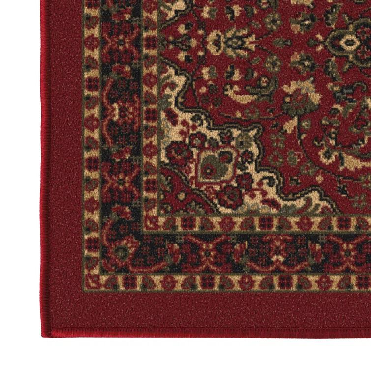 Ottohome Non-Slip Medallion Oriental Area Rug For Living Room, Hallway, Entryway Rug, Dark Red