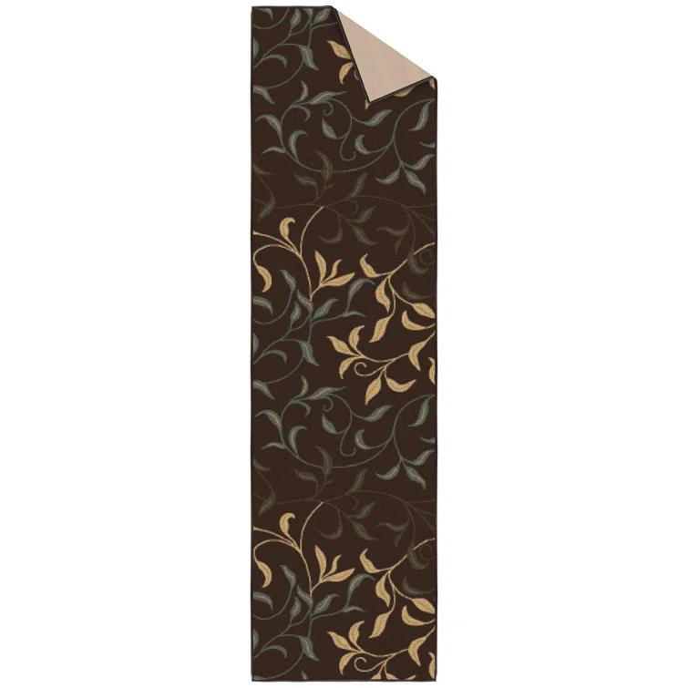 Ottohome Non-Slip Leaves Area Rug For Living Room, Hallway Runner, Entryway Rug, Brown