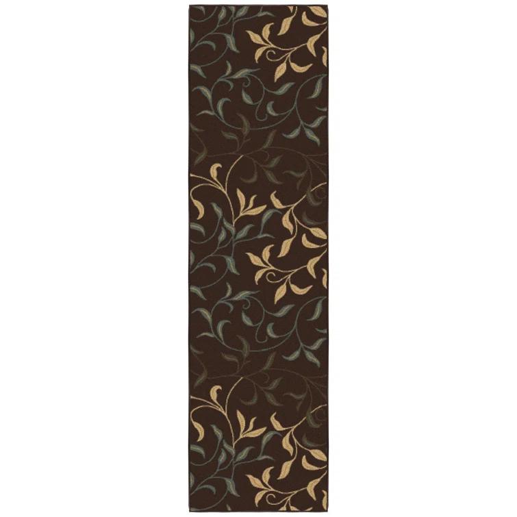 Ottohome Non-Slip Leaves Area Rug For Living Room, Hallway Runner, Entryway Rug, Brown