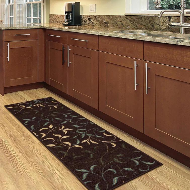 Ottohome Non-Slip Leaves Area Rug For Living Room, Hallway Runner, Entryway Rug, Brown
