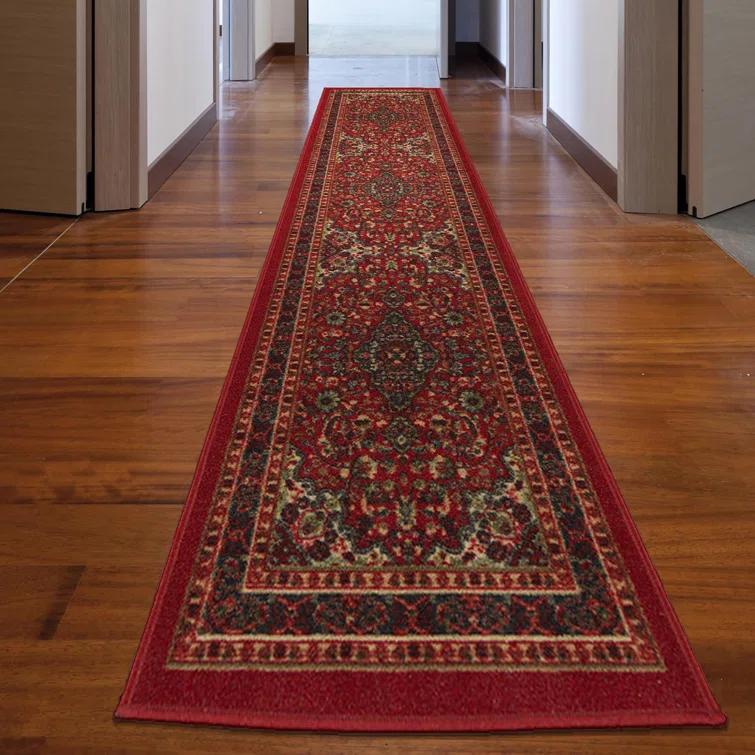 Ottohome Non-Slip Medallion Oriental Area Rug For Living Room, Hallway, Entryway Rug, Dark Red
