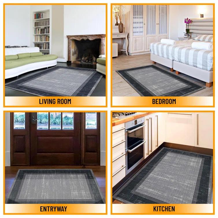 Non-Slip Bordered Area Rug For Living Room, Hallway Runner, Entryway Rug