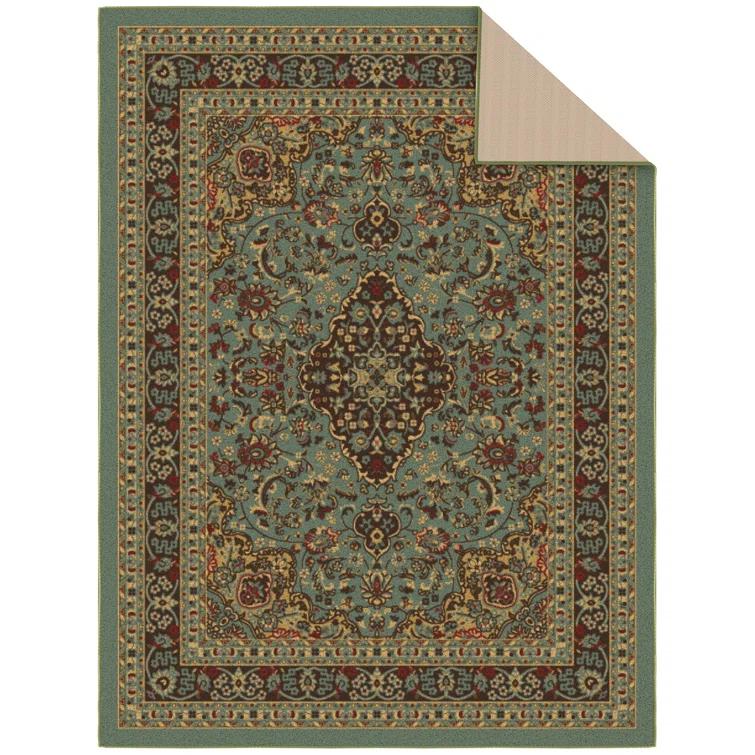 Ottohome Non-Slip Medallion Oriental Area Rug For Living Room, Hallway, Entryway Rug, Dark Red