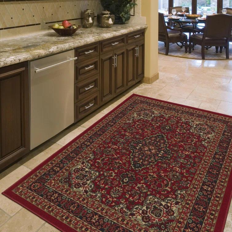 Ottohome Non-Slip Medallion Oriental Area Rug For Living Room, Hallway, Entryway Rug, Dark Red