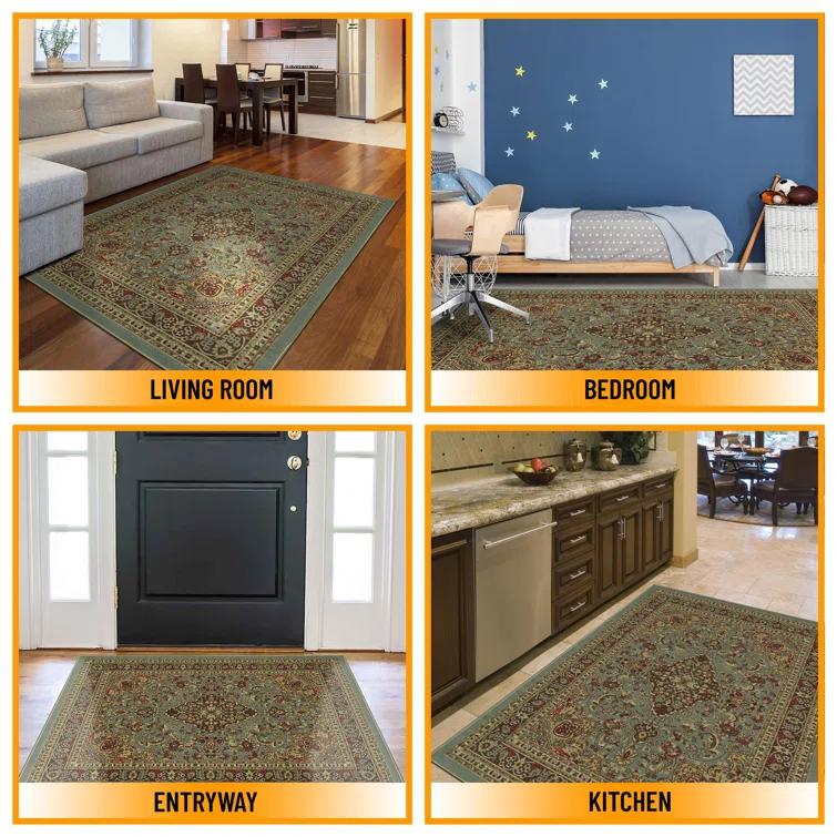 Ottohome Non-Slip Medallion Oriental Area Rug For Living Room, Hallway, Entryway Rug, Dark Red