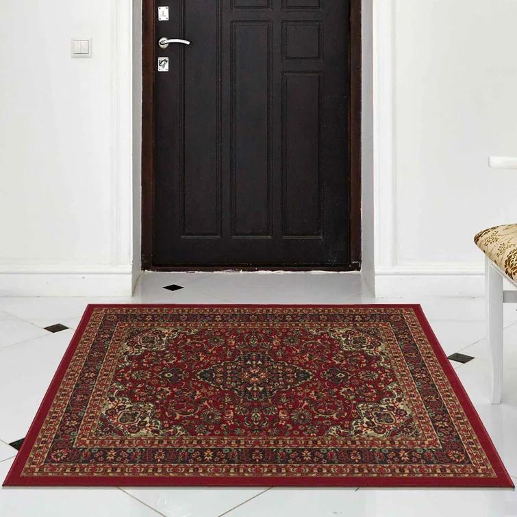Ottohome Non-Slip Medallion Oriental Area Rug For Living Room, Hallway, Entryway Rug, Dark Red