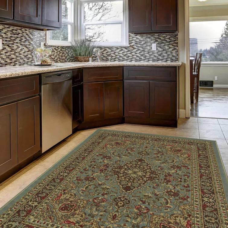 Ottohome Non-Slip Medallion Oriental Area Rug For Living Room, Hallway, Entryway Rug, Dark Red