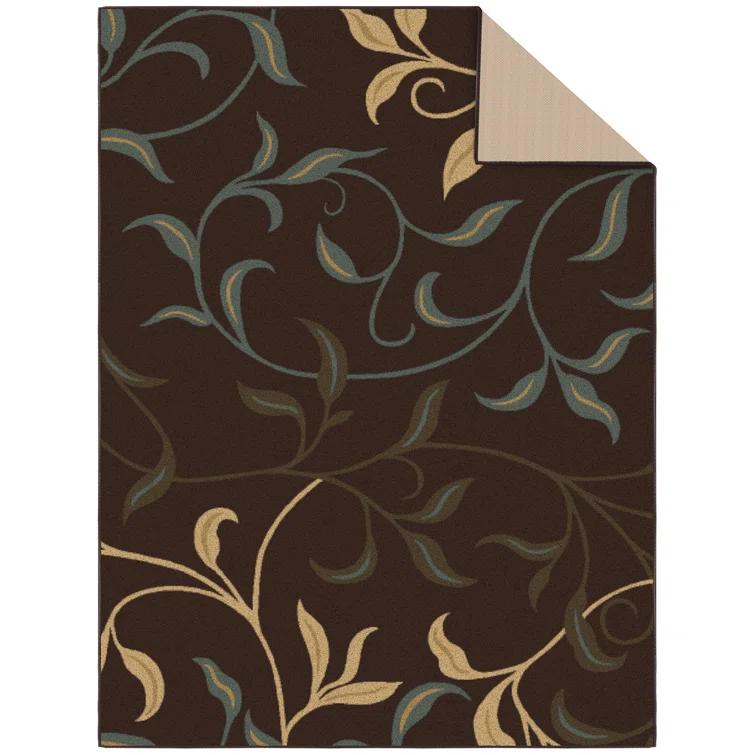Ottohome Non-Slip Leaves Area Rug For Living Room, Hallway Runner, Entryway Rug, Brown