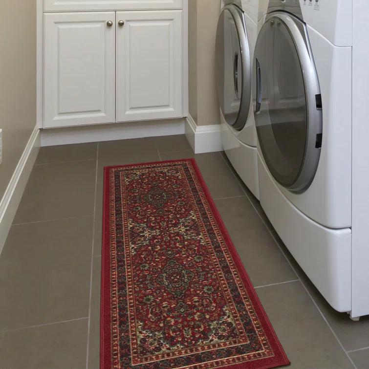 Ottohome Non-Slip Medallion Oriental Area Rug For Living Room, Hallway, Entryway Rug, Dark Red