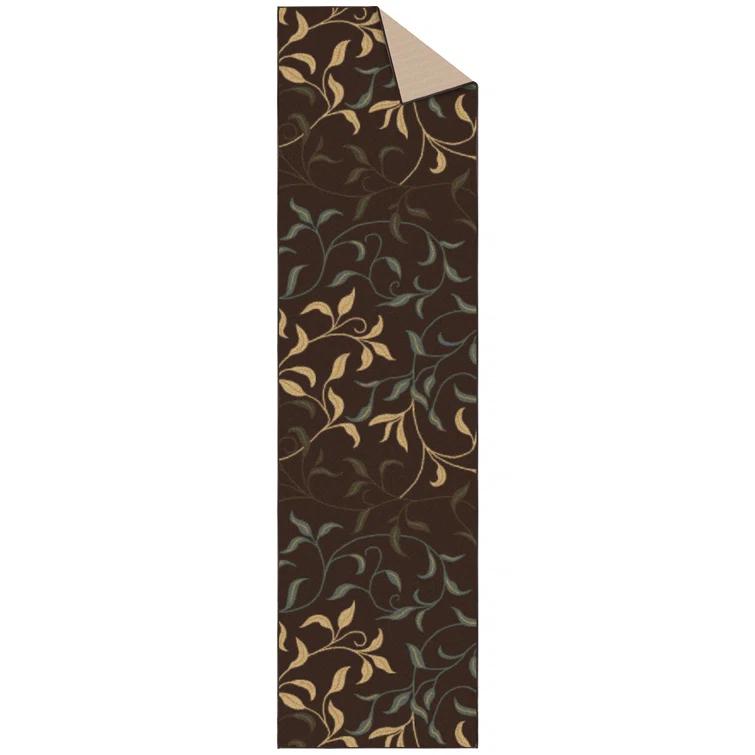 Ottohome Non-Slip Leaves Area Rug For Living Room, Hallway Runner, Entryway Rug, Brown