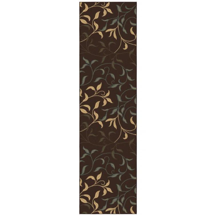 Ottohome Non-Slip Leaves Area Rug For Living Room, Hallway Runner, Entryway Rug, Brown