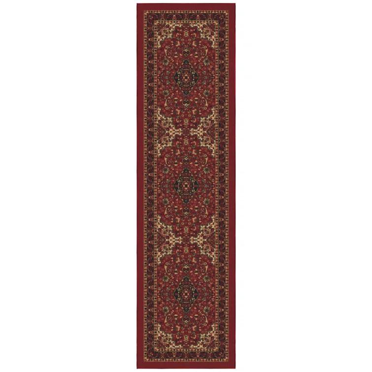 Ottohome Non-Slip Medallion Oriental Area Rug For Living Room, Hallway, Entryway Rug, Dark Red