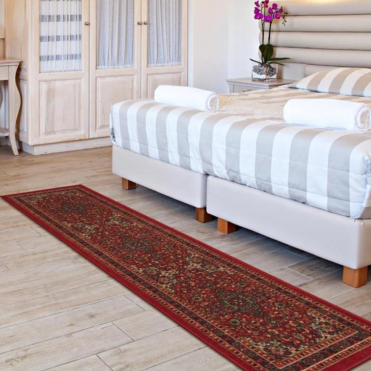 Ottohome Non-Slip Medallion Oriental Area Rug For Living Room, Hallway, Entryway Rug, Dark Red