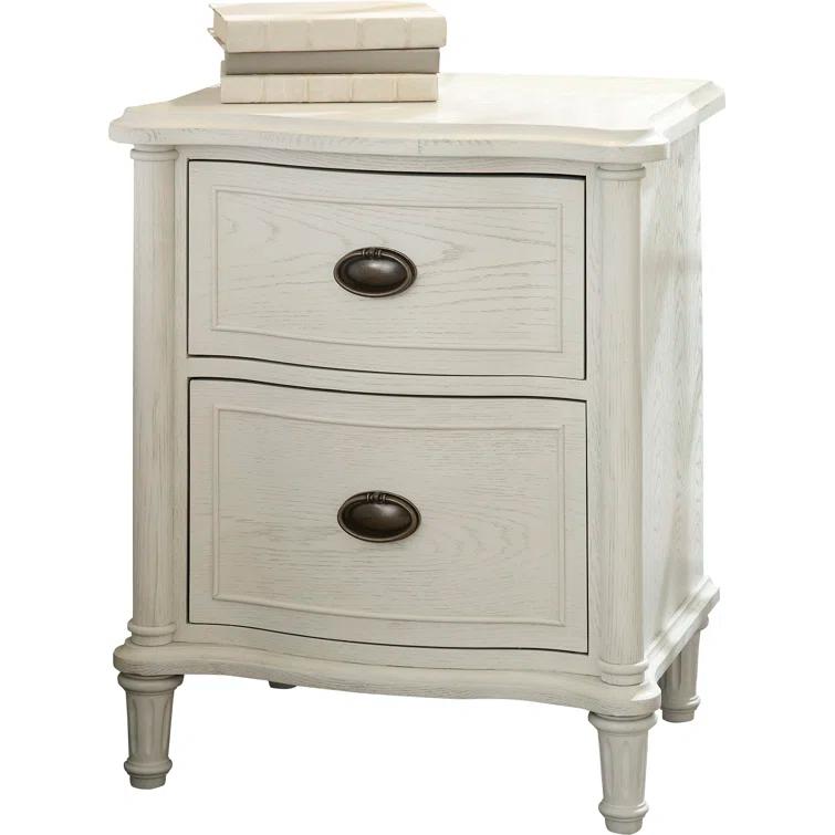 Eloise White Oak 2-Drawer Nightstand with Iron Ring Handles