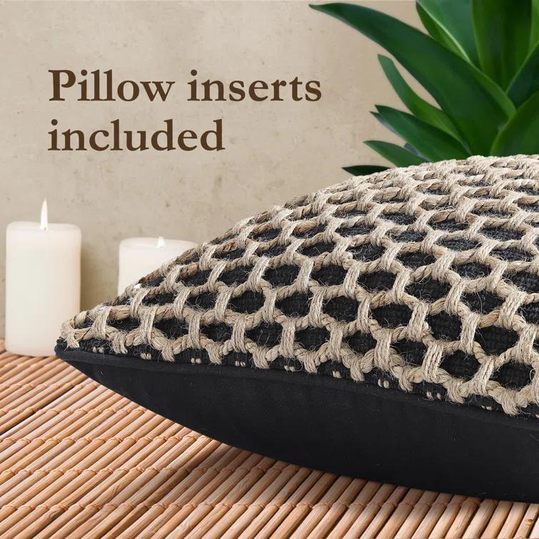 Boho Living Jada Decorative Pillow Collection Jute/Cotton Indoor Square Throw Pillow with & Insert (Set of 2)