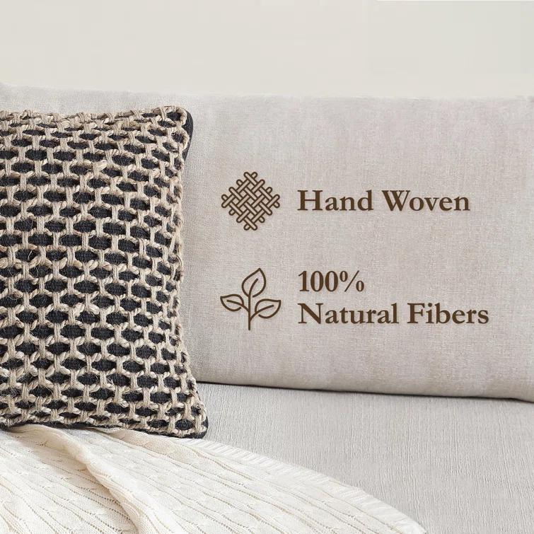 Boho Living Jada Decorative Pillow Collection Jute/Cotton Indoor Square Throw Pillow with & Insert (Set of 2)