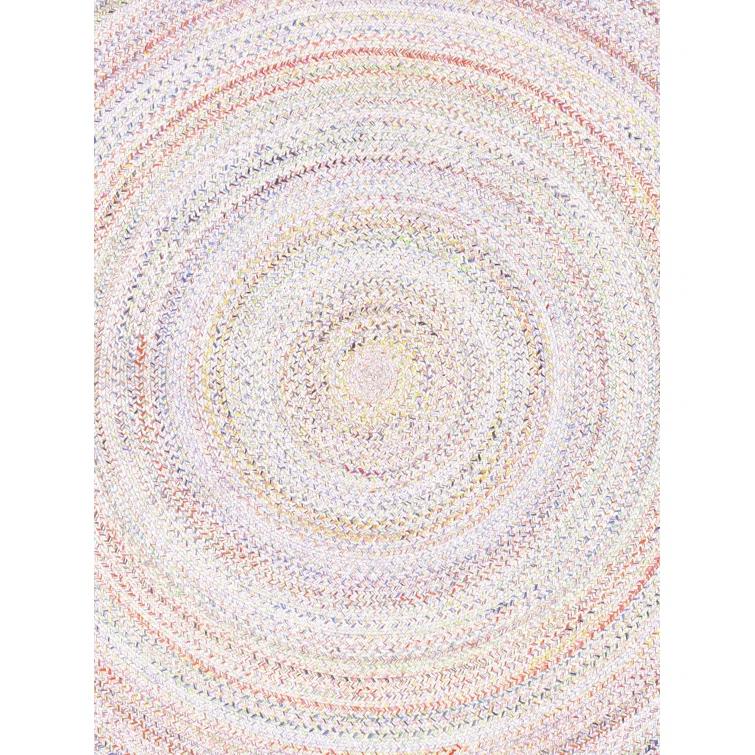 Geometric Hand Braided Polyester Indoor / Outdoor Area Rug in Blue/Red/Ivory