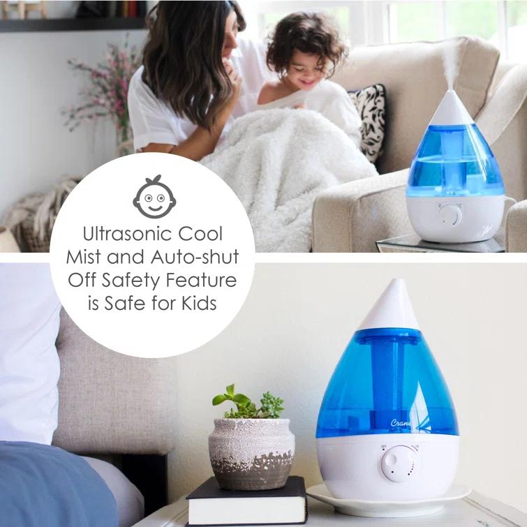 Crane USA 1 Gal. Cool Mist Ultrasonic Humidifier for Bedroom, Office, Nursery, Blue/White, Crane USA
