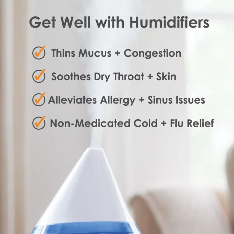 Crane Ultrasonic Teardrop Cool Mist Humidifier, Large 1 Gal Tank, Automatic Shut-Off, Baby Humidifiers for Nursery and Bedroom, Grey