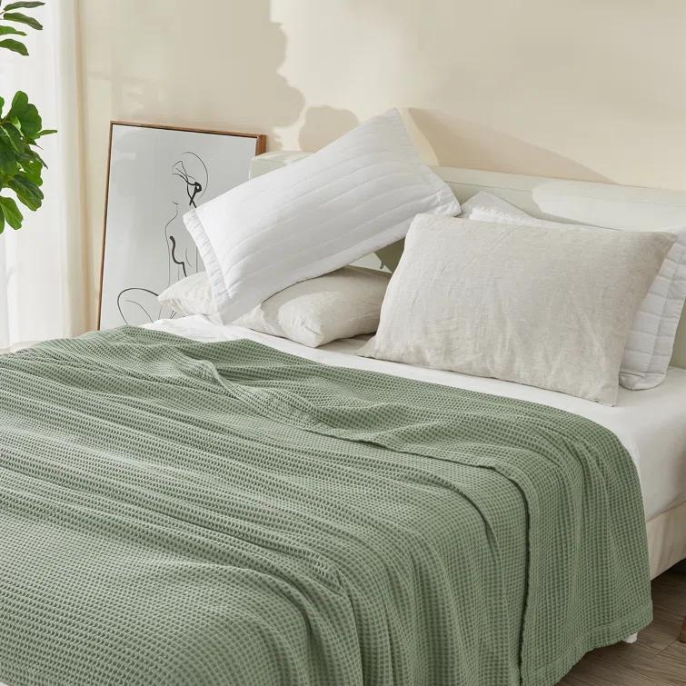 Solid Cotton Waffle Weave Blanket