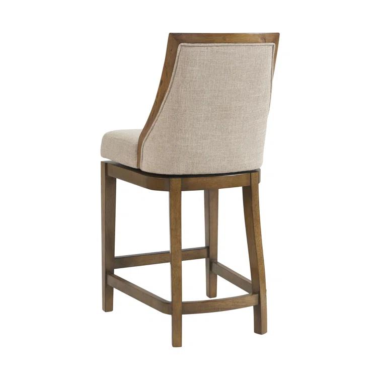 Alaterre Ellie Bar Height Stool, Back, Swivel Seat, Brown, Upholstered Padded Seat, Rubberwood Frame, Steel Memory Return Mechanism, Dimensions 19 in. W x 22 in. D x 46 in. H, Footrest, Metal Kick Plate